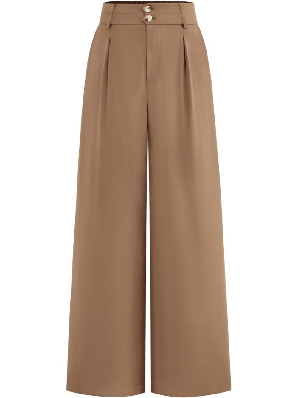 Women's Wide Leg Dress Pants Khaki High Waisted Button Pleated Trousers Palazzo